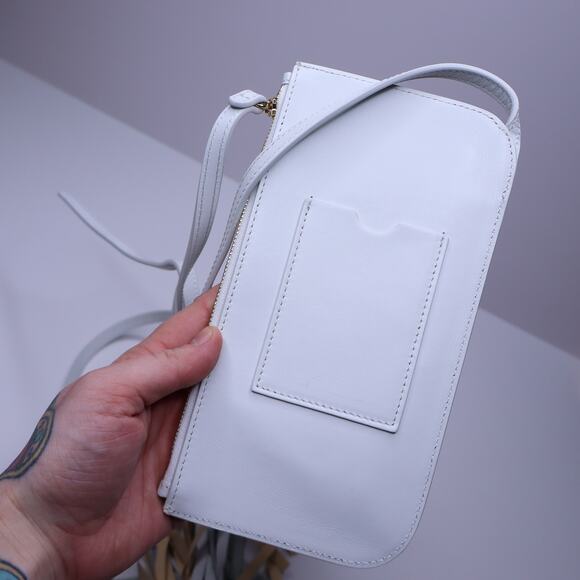 REE PROJECTS Do Fringe Leather Neck Pouch White Leather Crossbody Sling Bag - Picture 8 of 11